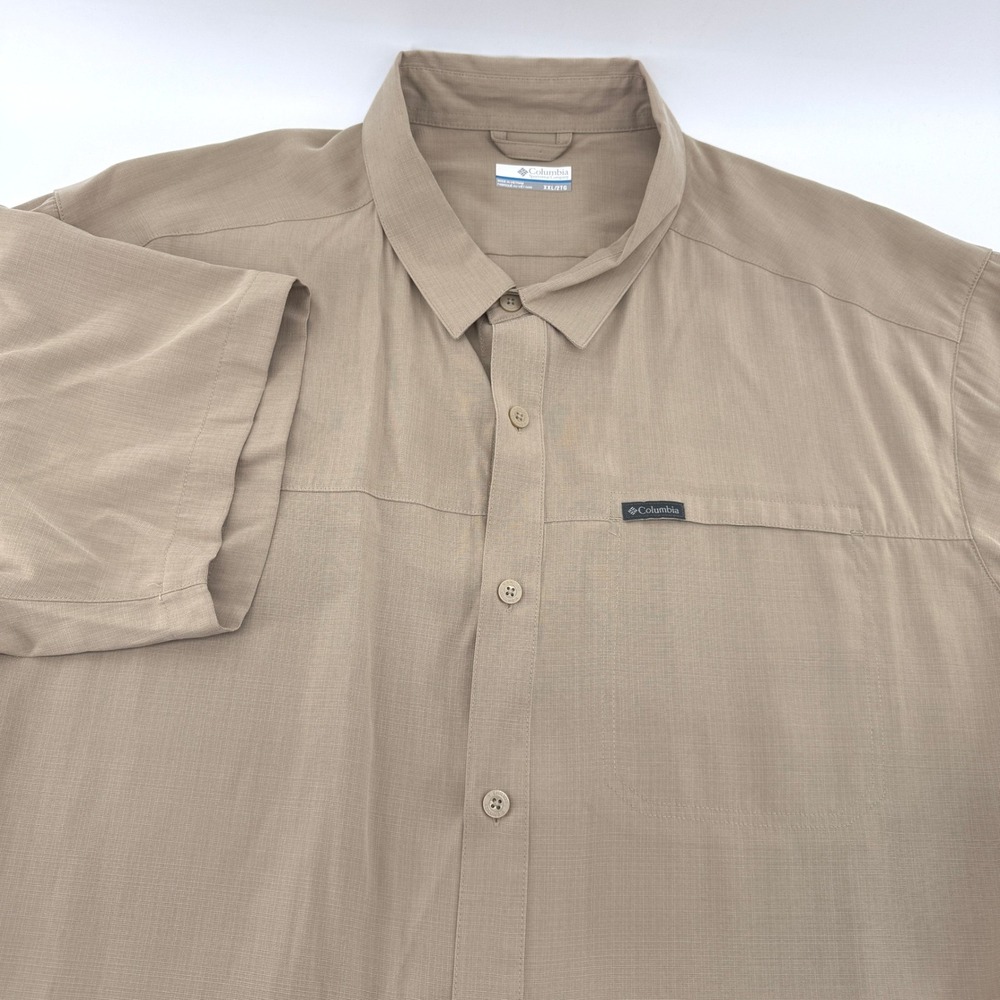 Columbia Short Sleeve Button Up Shirt Mens XXL Modal Blend Khaki Tan Outdoor